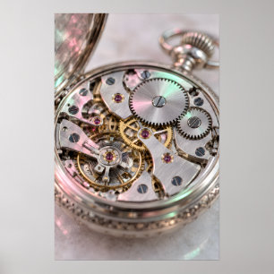 Poster Photographie Macro du Mécanisme d'une Montre de Po