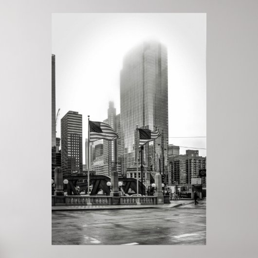 Poster Photographie noir et blanc Chicago USA FLAG (Devant)