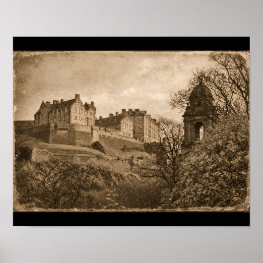 Poster Photographie sépia du château d'Édimbourg (Devant)