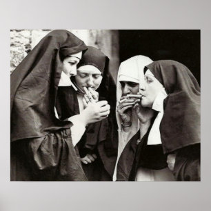 Poster Photographie vintage de nonnes fumant