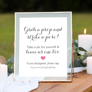 Poster Photomaton de mariage gris rose Hashtag Instagram