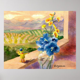 Poster Photos Blue Poppies Aquarelle Imprimer