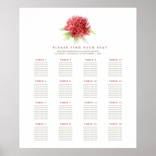 Poster Photos de fleurs de waratah rouge mariage 16 table (Devant)