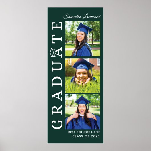 Poster Photos de Graduation Vert et Blanc Grad 2025 (Devant)