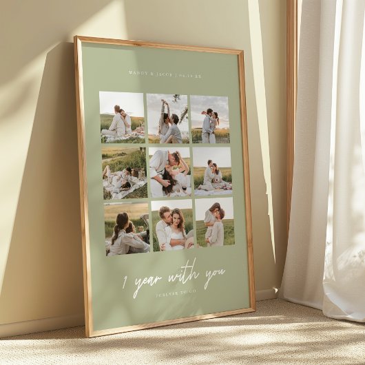 Poster Photos de mariage vert sauge moderne pour le 1er a