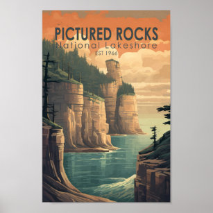 Poster Photos Rocks National Lakeshore Voyage Vintage