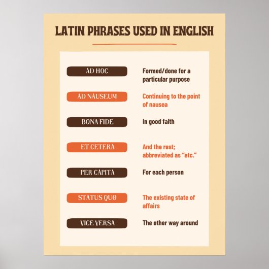 Poster Phrases Latines Utilisées En Anglais (Devant)