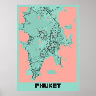 Poster Phuket - Carte de la ville de Thailande Peony