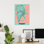 Poster Phuket - Carte de la ville de Thailande Peony (Bureau à domicile)