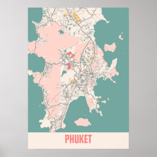 Poster Phuket - Carte de la ville de Thalk