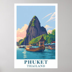 Poster Phuket Thaïlande Art de Voyage Île Tropicale Vinta