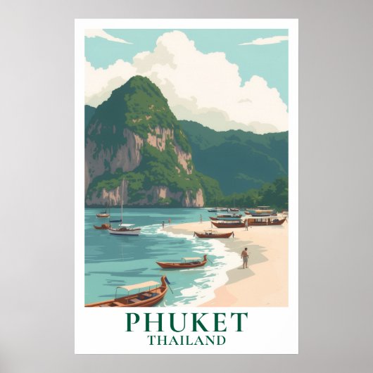 Poster Phuket Thaïlande Voyage Bateau Longtail Plage Vint (Devant)