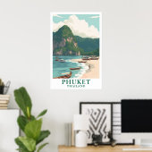 Poster Phuket Thaïlande Voyage Bateau Longtail Plage Vint (Bureau à domicile)