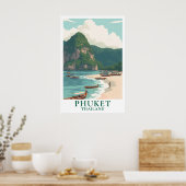 Poster Phuket Thaïlande Voyage Bateau Longtail Plage Vint (Cuisine)
