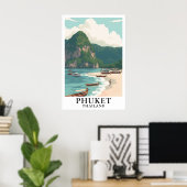 Poster Phuket Thaïlande Voyage Bateau Longtail Plage Vint (Bureau à domicile)