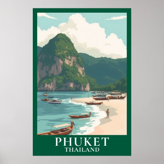Poster Phuket Thaïlande Voyage Bateau Longue Queue Plage  (Devant)