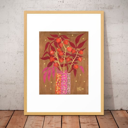 Poster Physalis Chinese Lanterns Papier Collage Floral Ar