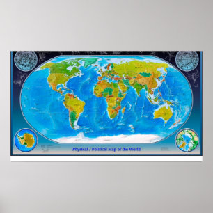 Poster Physical and Political World Map