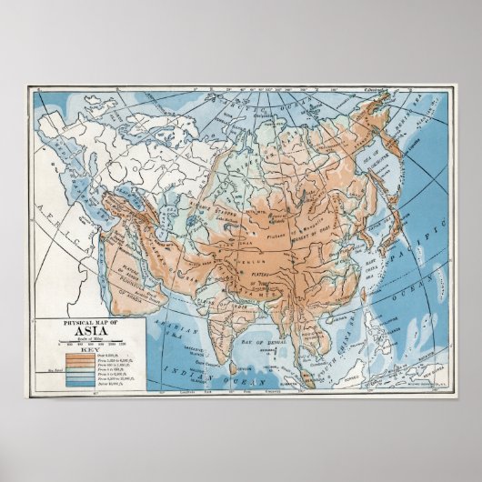 Poster Physical Map of Asia (Devant)