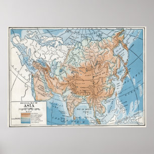 Poster Physical Map of Asia (1916)