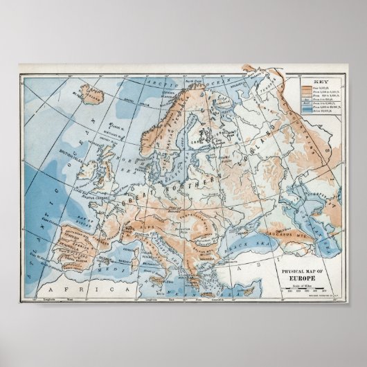 Poster Physical Map of Europe (1916) (Devant)