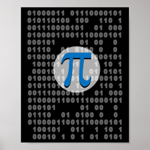 Poster Pi Day Ascii Binary Code 3.14 Pi Symbole math Nerd