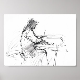 Poster Pianiste Abstrait Minimaliste Jouant du Piano – Él