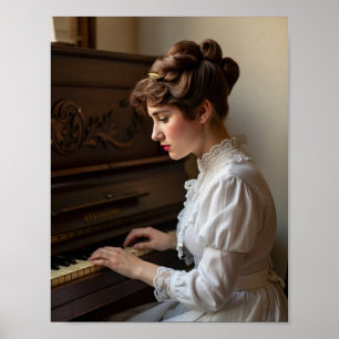 Poster Pianiste femme vintage