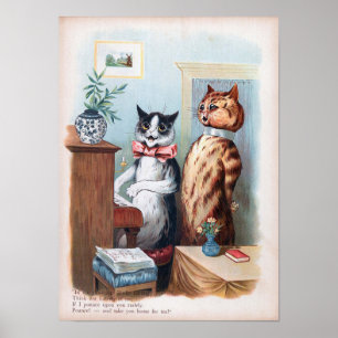 Poster Piano accompagnant chat, Louis Wain