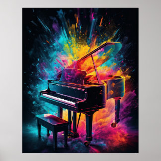 Poster Piano aux couleurs éclatantes