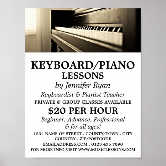 Poster Piano Classique, Clavier, Cours de Piano (Devant)