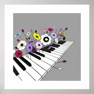 Poster Piano en Fleurs – Musique Florale Minimaliste