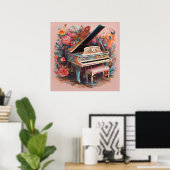 Poster Piano Fantaisiste en Fleurs (Bureau à domicile)