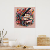 Poster Piano Fantaisiste en Fleurs (Cuisine)