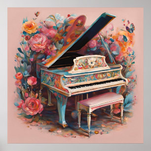 Poster Piano Fantaisiste en Fleurs