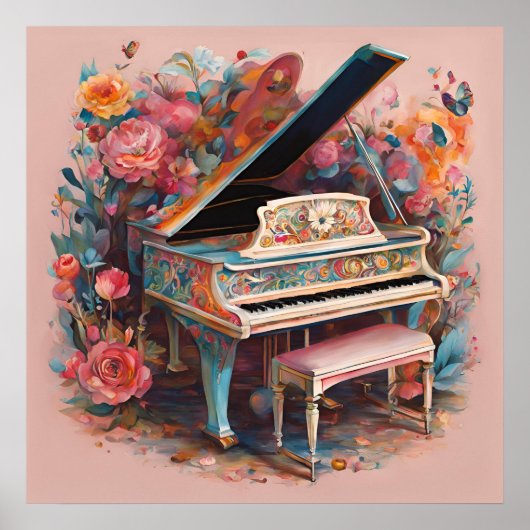 Poster Piano Fantaisiste en Fleurs (Devant)