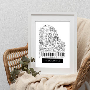 Poster Piano Word Cloud cadeau pour professeur de piano