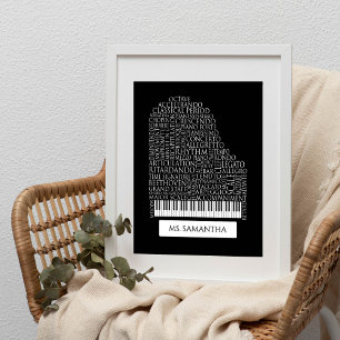 Poster Piano Word Cloud cadeau pour professeur de piano