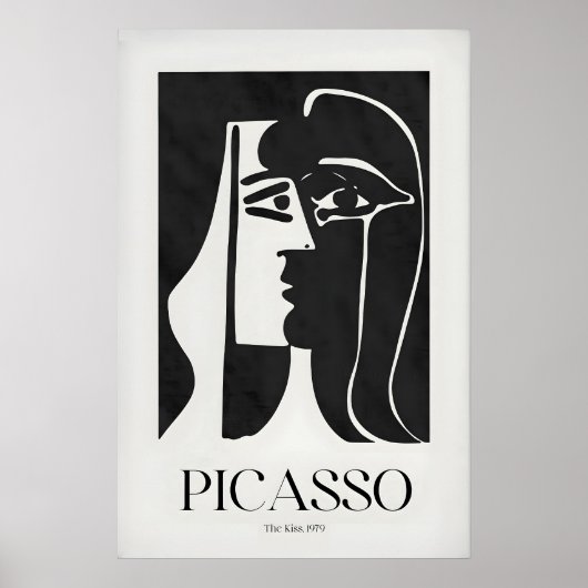 Poster Picasso Le Baiser979 Noir Blanc Abstrait Profil (Devant)