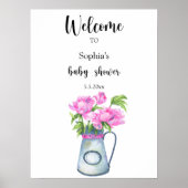 Poster Pichet de fleurs Bienvenue à la baby shower (Devant)