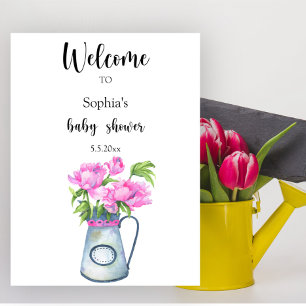Poster Pichet de fleurs Bienvenue à la baby shower