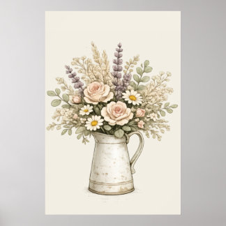 Poster Pichet Floral Rustique