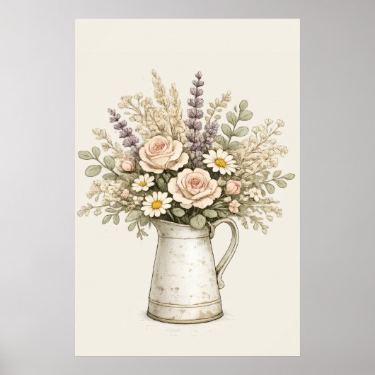 Poster Pichet Floral Rustique (Devant)