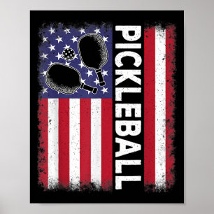 Poster Pickleball American Flag Drôle amusant Pickleball