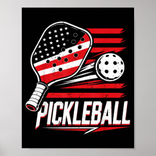 Poster Pickleball féminin 4 juillet Drapeau américain
