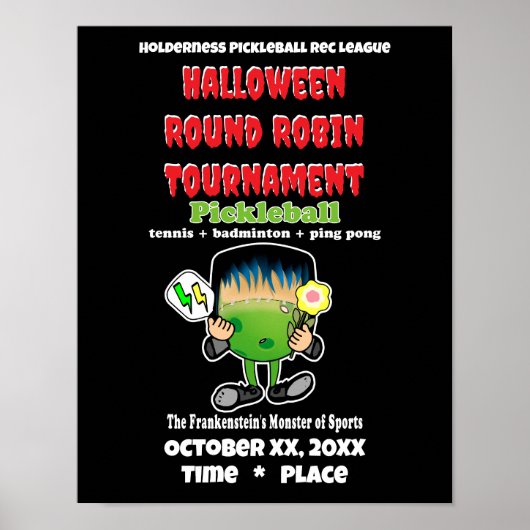 Poster Pickleball Halloween Party Frankenstein's Monster (Devant)
