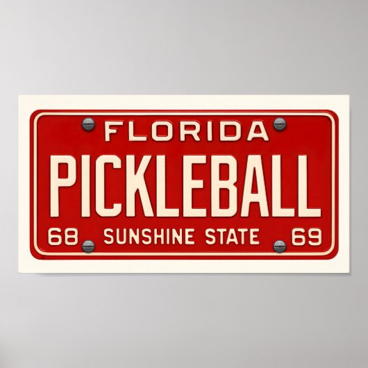 Poster Pickleball Player Art Retro Florida License Plate (Devant)