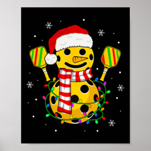 Poster Pickleball Snowman Santa Hat Lumières Noël Pick