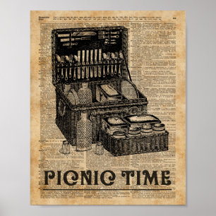 Poster Picnic Time Vintage Illustration Dictionary Art