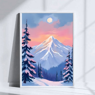 Poster Pics de l'hiver chuchotant Montagne Pastel Rose Ci
